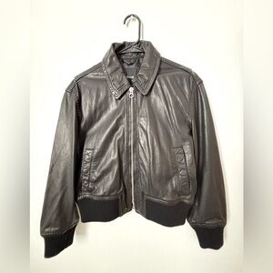 Washed Leather Crop Bomber Jacket